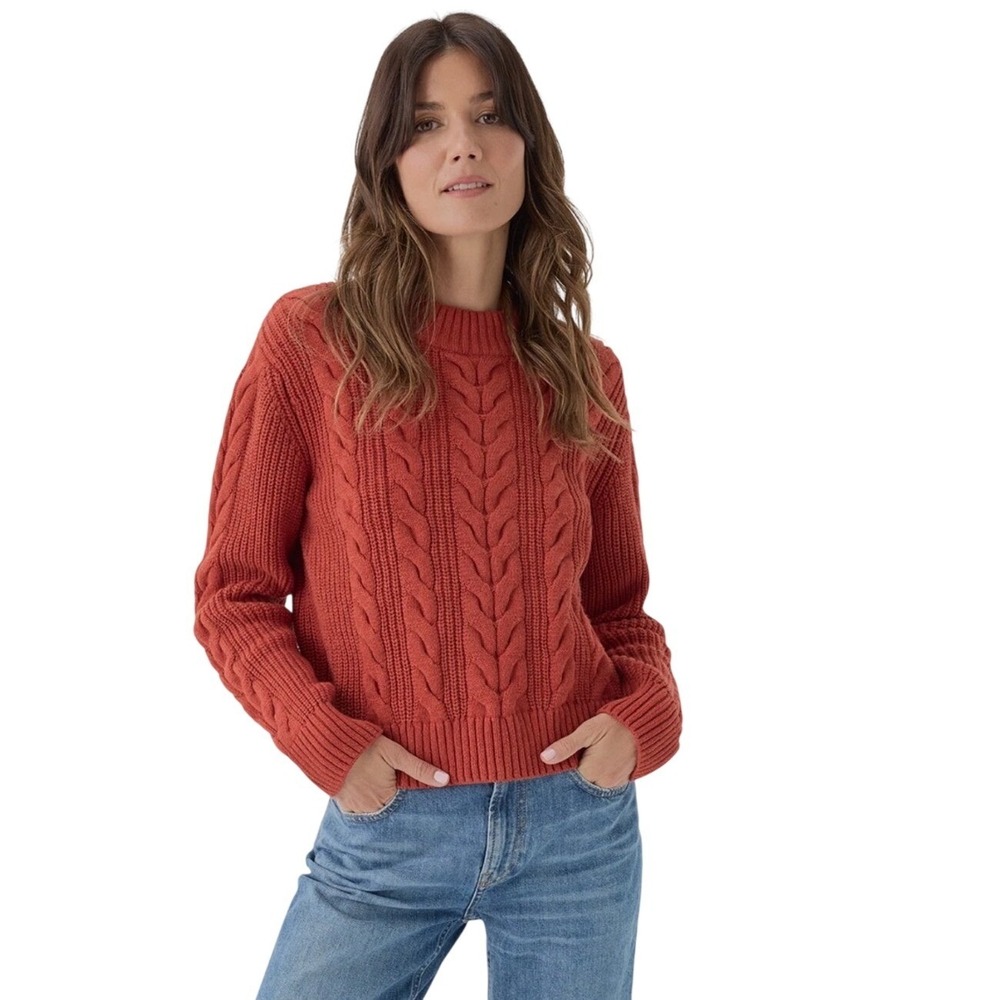 Pact Chunky Cable Knit Fisherman Sweater Size S Organic Cotton Crew Neck Preppy